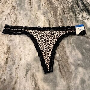 Jenni Leopard Lace Trim Thong - Black & Tan X-Large
